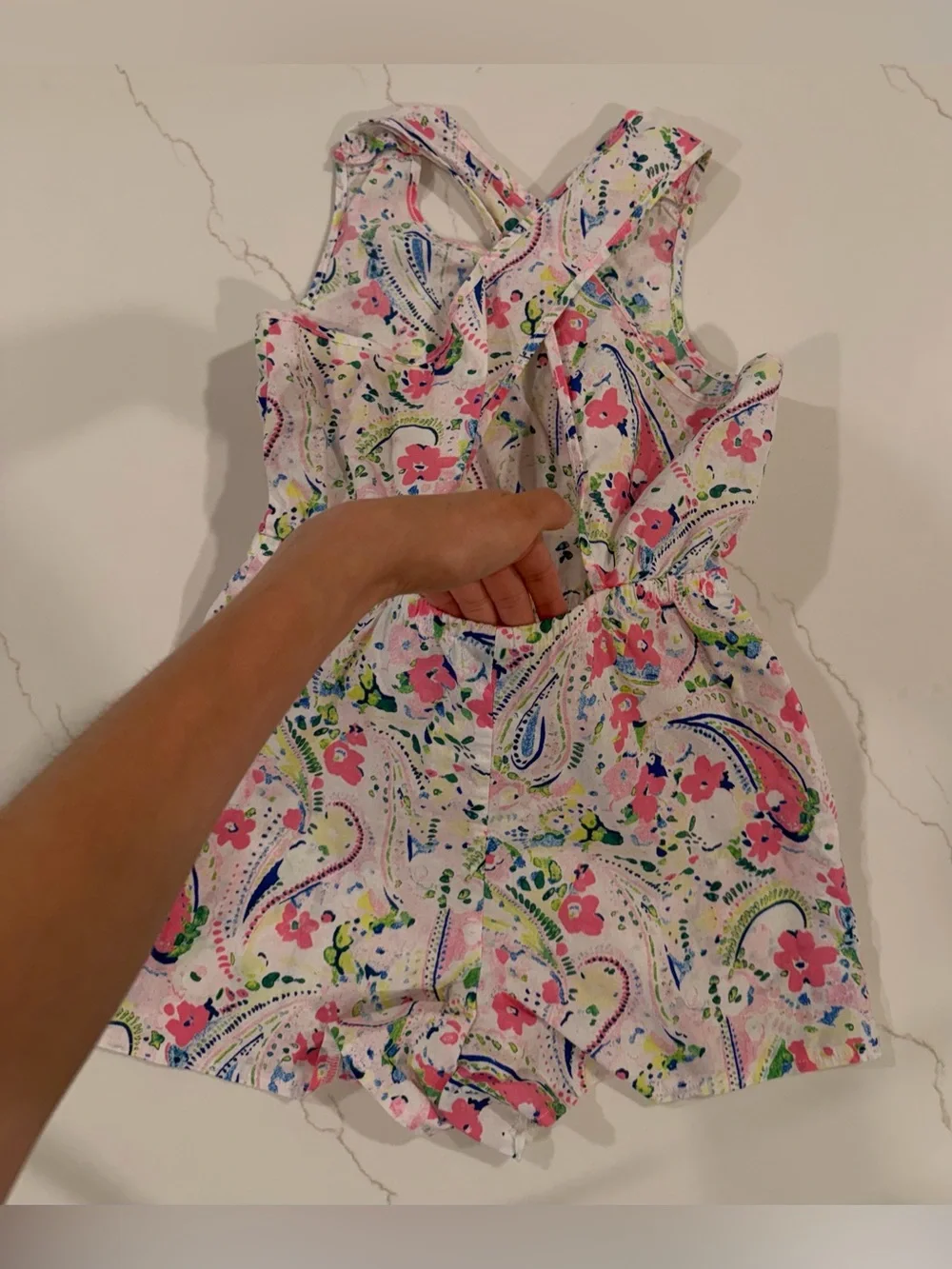 crown & ivy Kids Floral Paisley Romper in White, Pink & Green